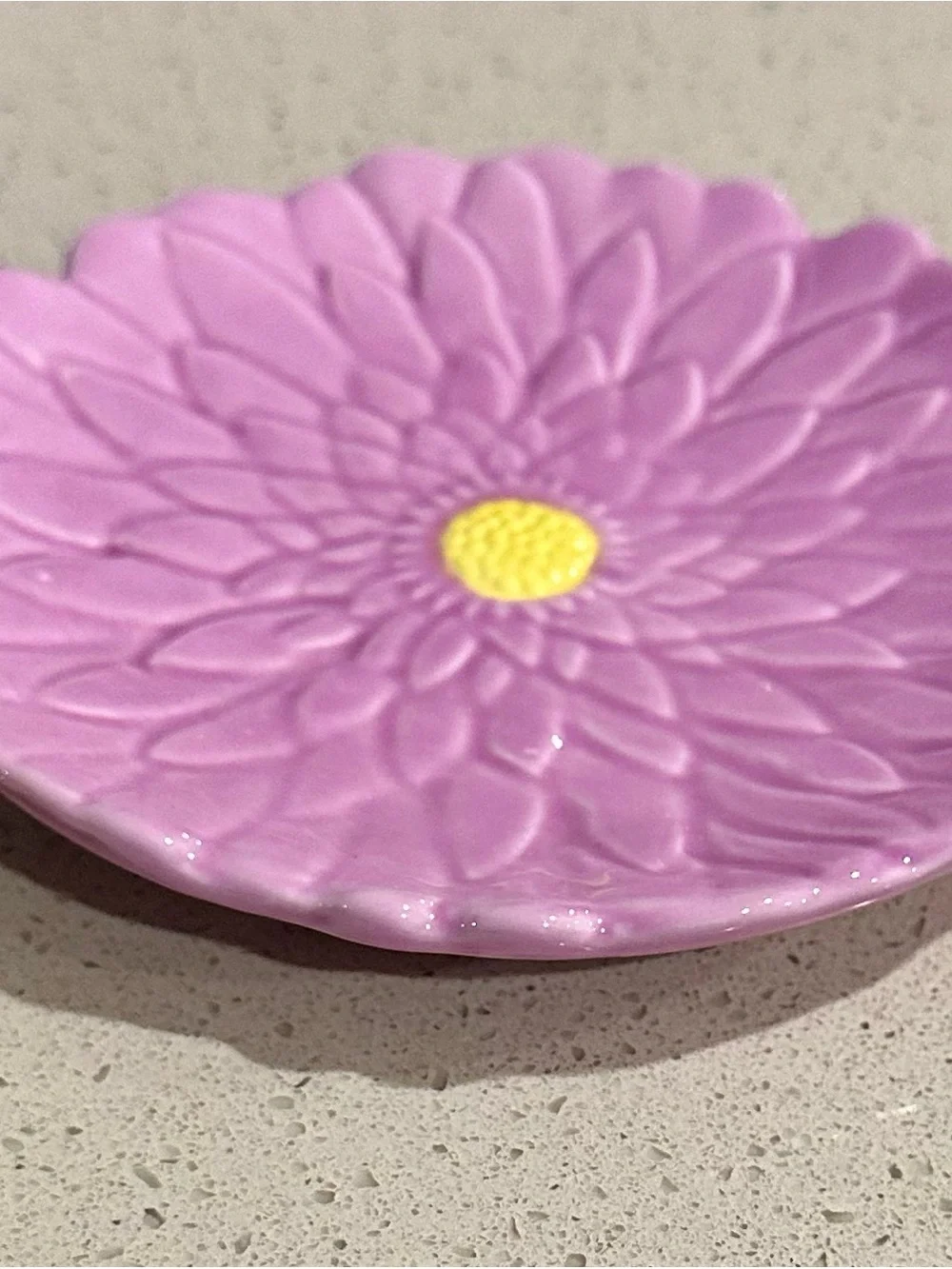 The Spring Shop Pink Floral Ceramic Plate with Yellow Center Accent